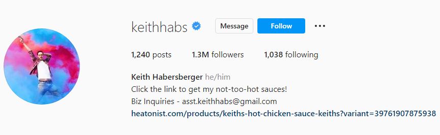 Keith's Instagram account