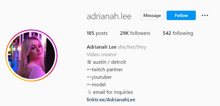 Lee's Instagram profile