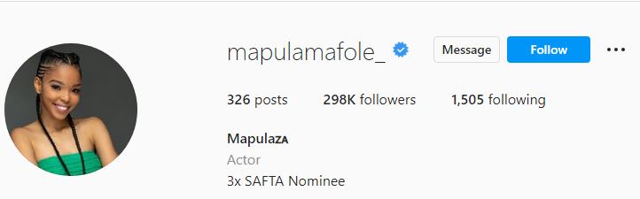 Mapula's IG profile