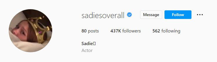 Sadie's Instagram account