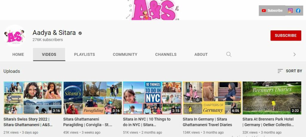 Sitara and Aadya's Youtube channel