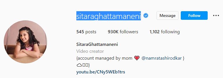Sitara's Instagram account