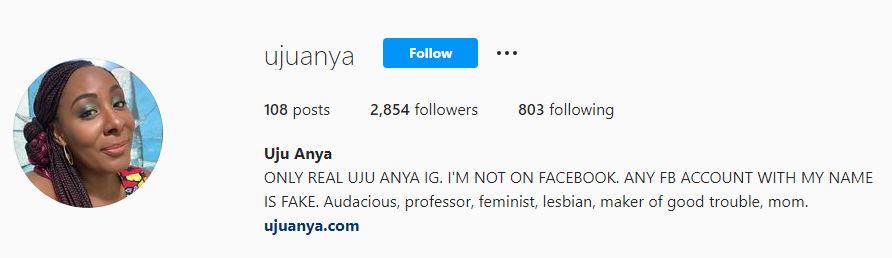 Uju's Instagram account