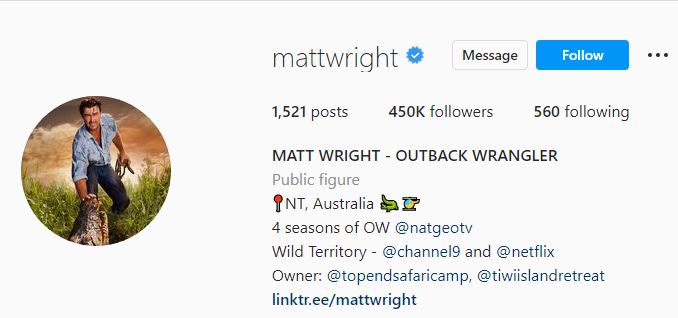Wright's Instagram profile