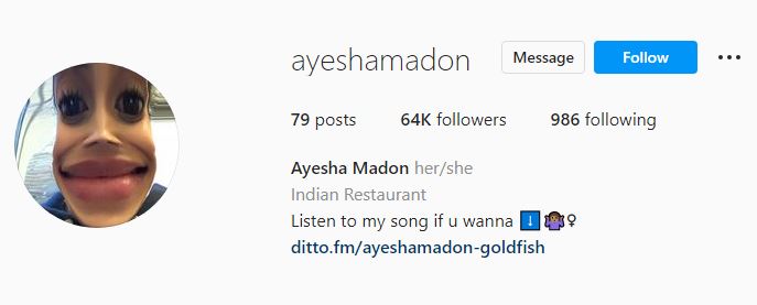 Ayesha's Instagram account