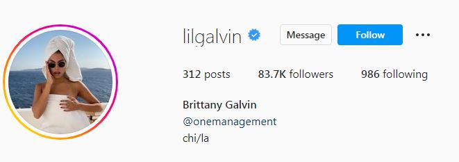 Brittany's Instagram account