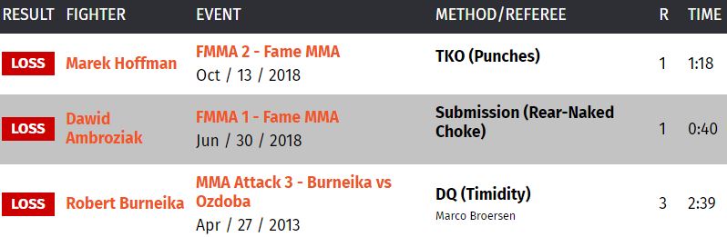 Dawid's fighting history