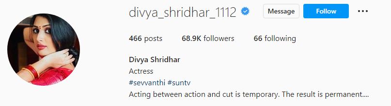 Divya's Instagram account