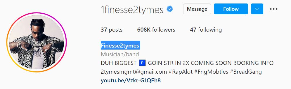 Finesse's Instagram account