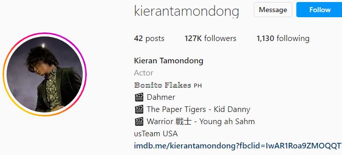 Kieran Tamondong IG handle