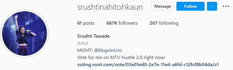 Srushti Tawade IG handle