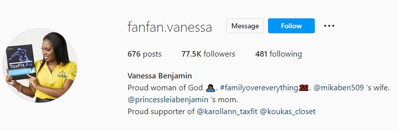 Vanessa's Instagram account