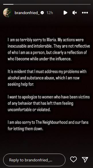 Brandon Fried apologized for misbehaviour