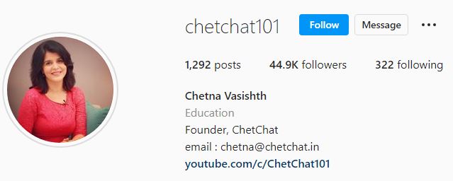 Chetna's Instagram account