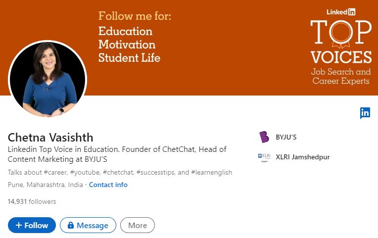 Chetna's LinkedIn account