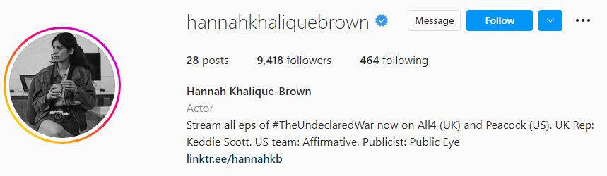 Hannah Khalique Brown IG handle
