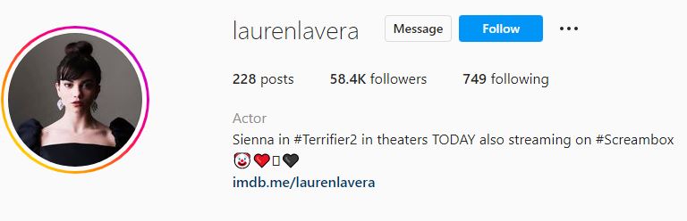 Lauren's Instagram profile