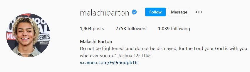 Malachi's Instagram account