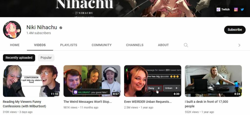 Niki's Youtube channel