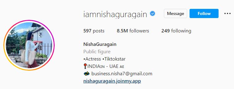 Nisha's Instagram profile