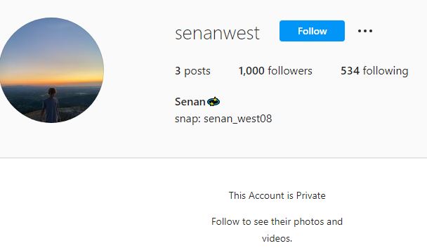 Senan's private Instagram account