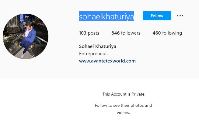 Sohael Khaturiya's Instagram account