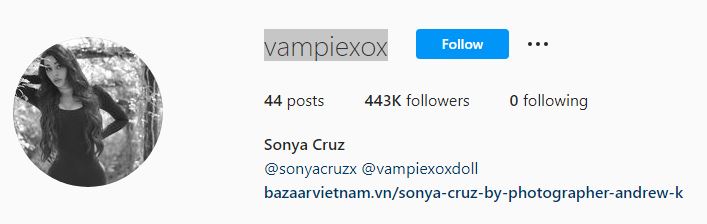 Sonya's Instagram account