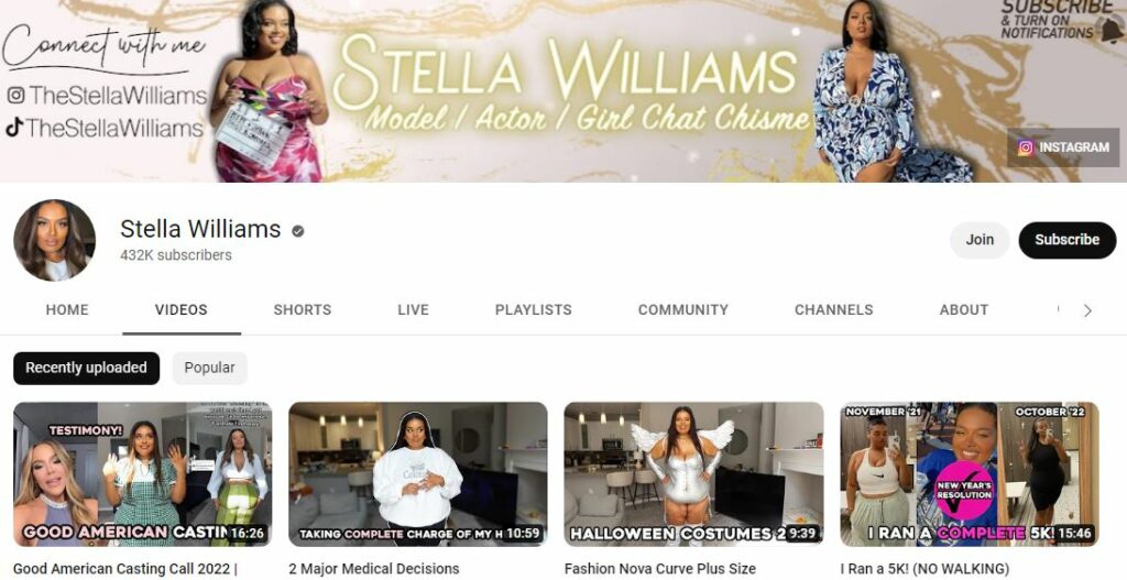 Stella Williams YouTube channel