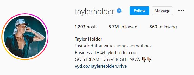 Tayler's Instagram account