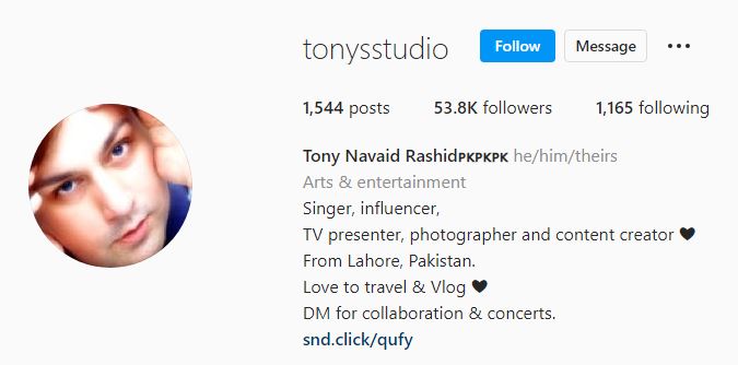 Tony's Instagram account