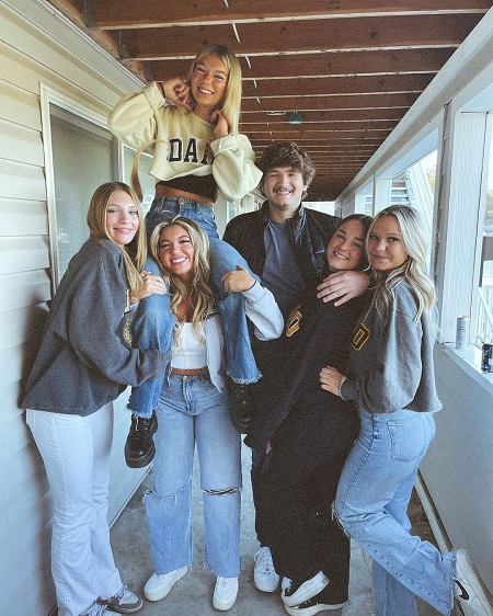 University of Idaho students Kaylee Goncalves (second from left, bottom) and Madison Mogen (second from left, top), Ethan Chapin (center) and Xana Kernodle (second from right)