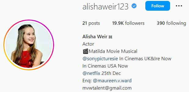 Alisha's Instagram account