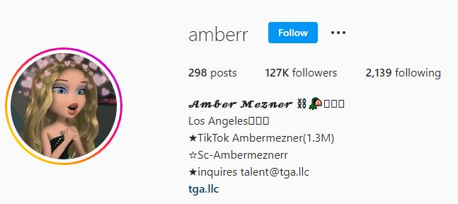 Amber's Instagram account