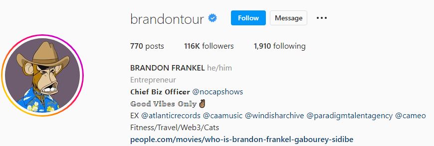 Brandon's Instagram account