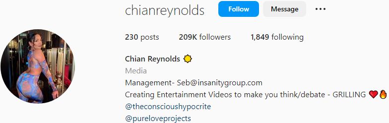 Chian's Instagram account