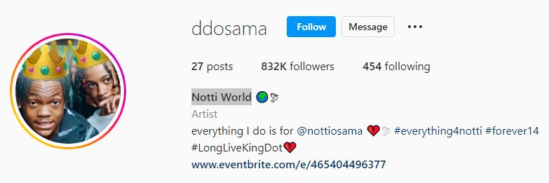 DD's Instagram account