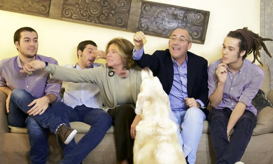 Edoardo Donnamaria with his father mother and brothers