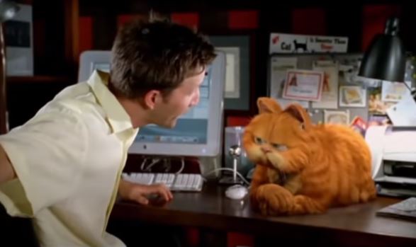 Garfield with actor Breckin Meyer