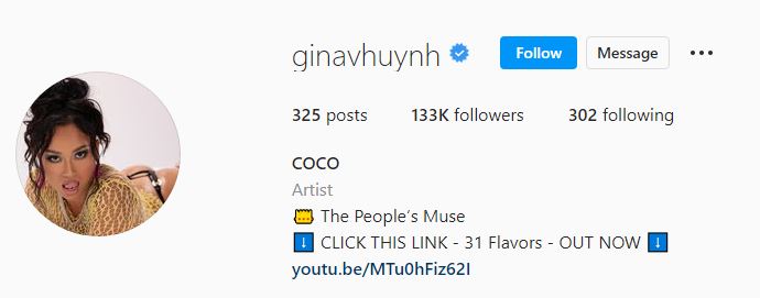 Gina's Instagram account