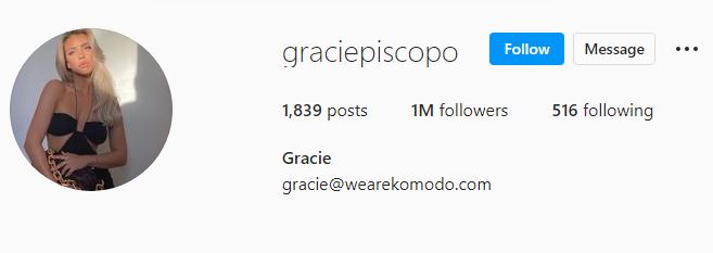 Gracie's Instagram account