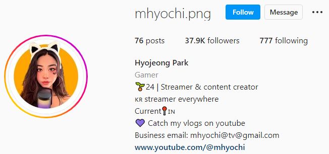 Hyojeong's Instagram account