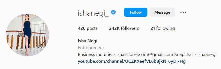 Isha's Instagram account