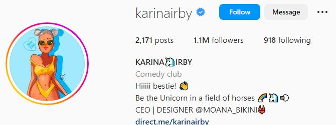 Karina's Instagram account
