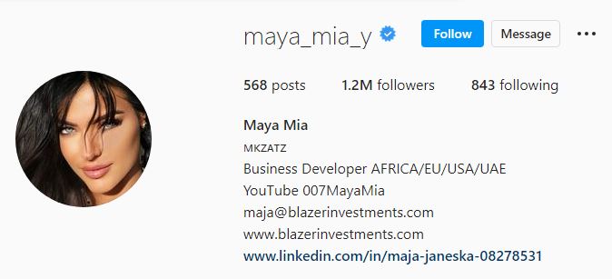 Maja's Instagram account
