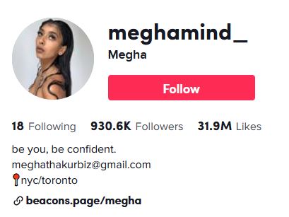 Megha Thakur career tiktok