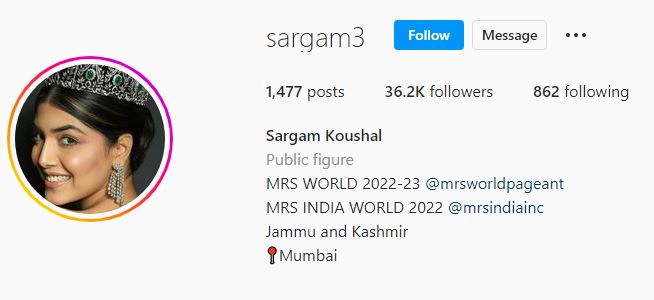 Sargam's Instagram account