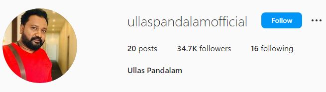 Ullas's Instagram account