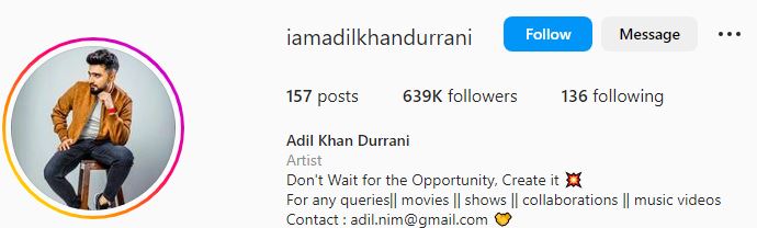 Adil Khan's Instagram account