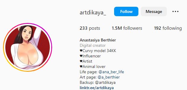 Anastasiya's Instagram account