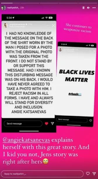 Angie Katsanevas response on Instagram